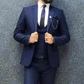 Slim Fit Formal Men Suits with Double Breasted Waistcoat Navy Blue Male Fashion Jacket Pants 3 Piece Wedding Tuxedo for Groom